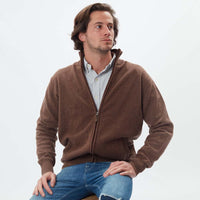 Lammwolle Strickjacke mit Reißverschluss - Tobacco