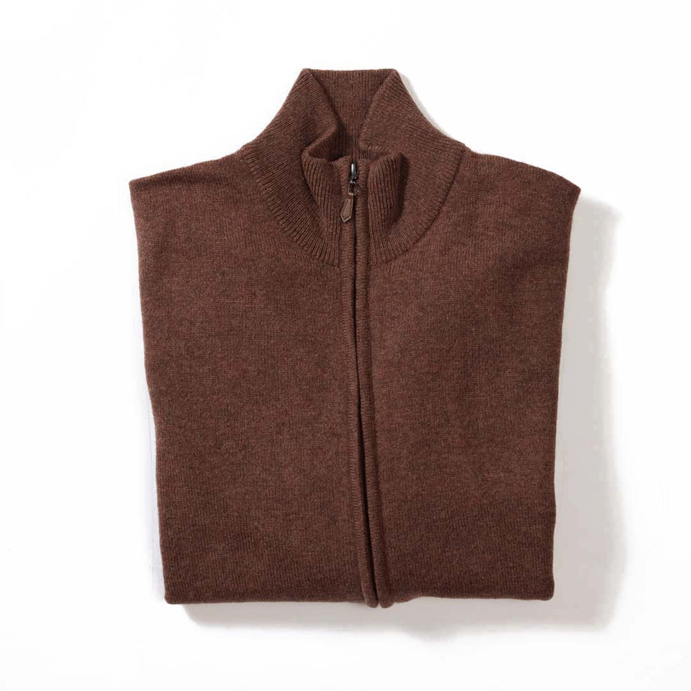 Lammwolle Strickjacke mit Reißverschluss - Tobacco