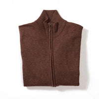 Lammwolle Strickjacke mit Reißverschluss - Tobacco