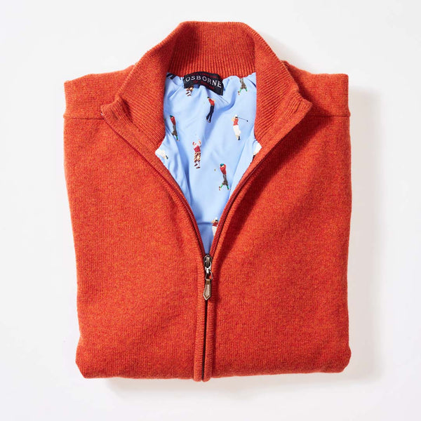 Lambswool windstopper zipped cardigan - Ember - Golf lining