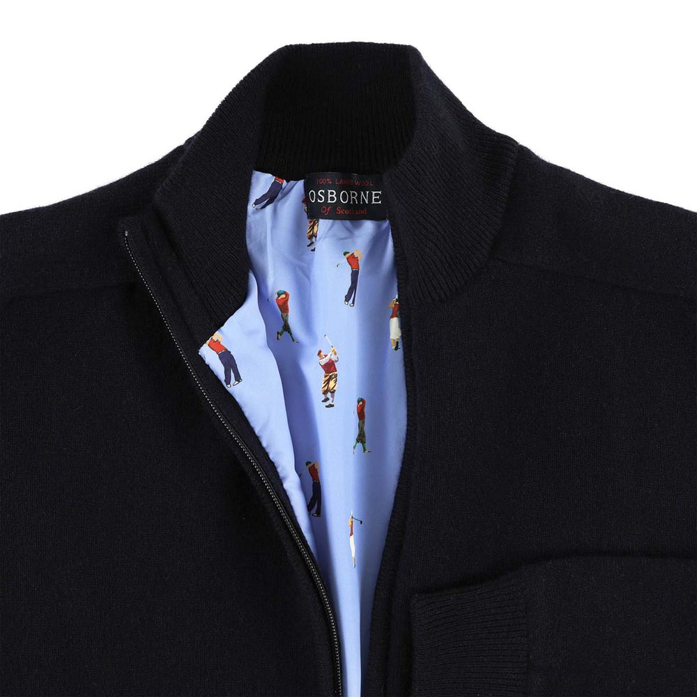 Lana d'agnello antivento cardigan con zip - Navy - fodera da golf