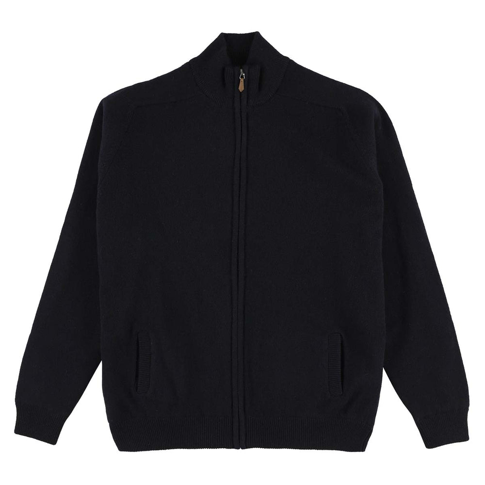Lana d'agnello antivento cardigan con zip - Navy - fodera da golf