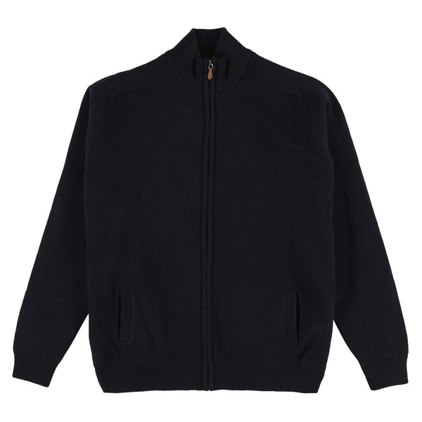 Lambswool windstopper zipped cardigan - Navy - Golf lining