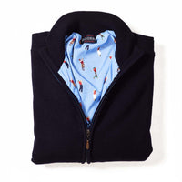 Lambswool windstopper zipped cardigan - Navy - Golf lining