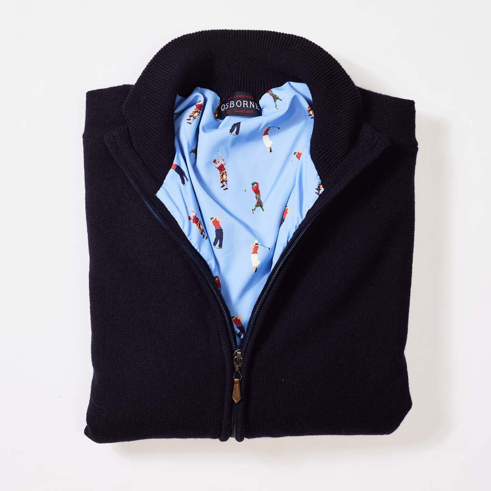 Lana d'agnello antivento cardigan con zip - Navy - fodera da golf