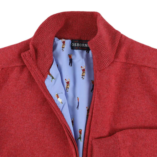 Lambswool windstopper zipped cardigan - Rouge - Golf lining