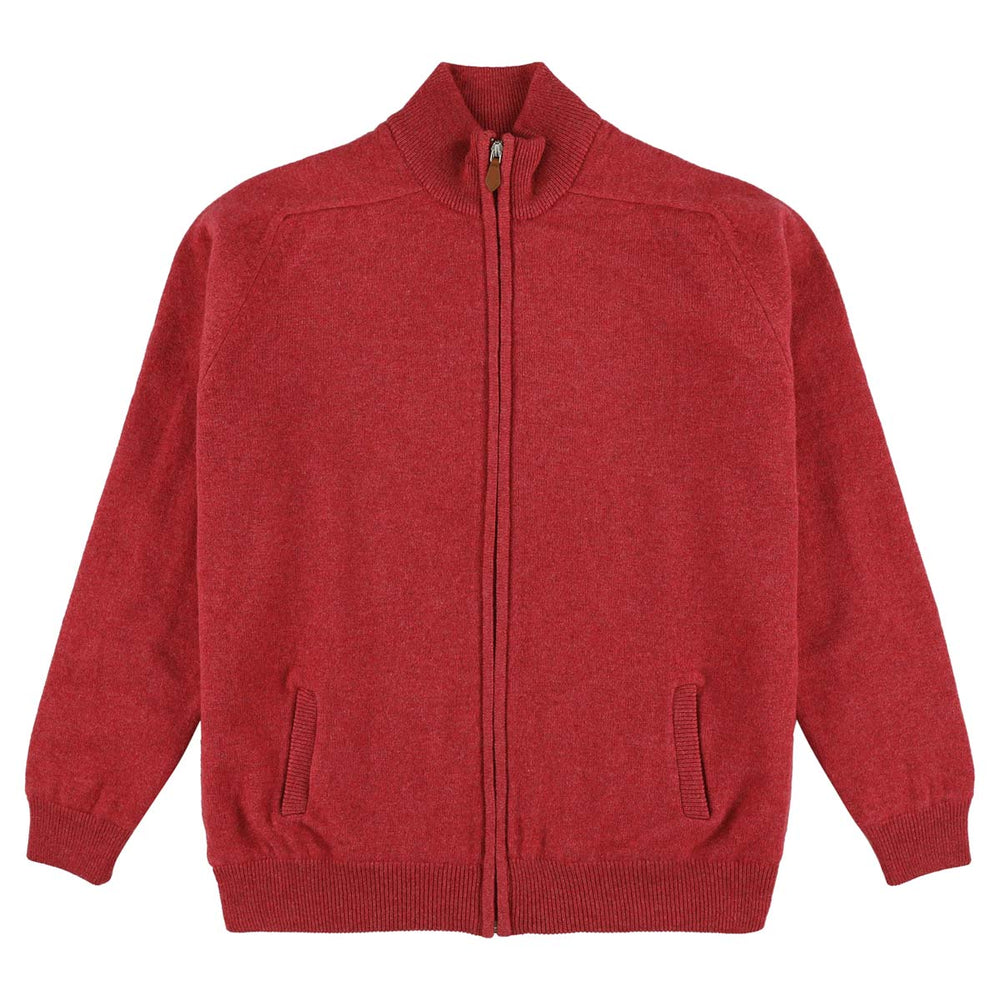 Lambswool windstopper zipped cardigan - Rouge - Black lining