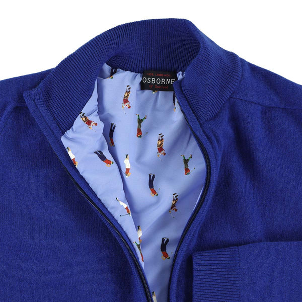 Lambswool windstopper zipped cardigan - Sapphire - Golf lining