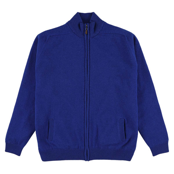 Lambswool windstopper zipped cardigan - Sapphire - Golf lining