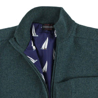 Lambswool windstopper zipped cardigan - Hunter - Boat lining