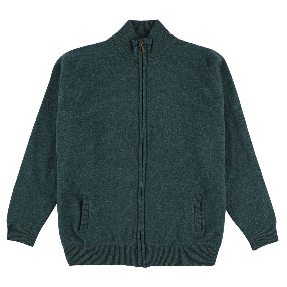 Lambswool windstopper zipped cardigan - Hunter - Boat lining