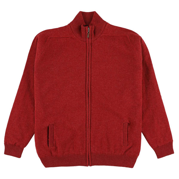 Lambswool windstopper zipped cardigan - Poppy Melange - Boat lining