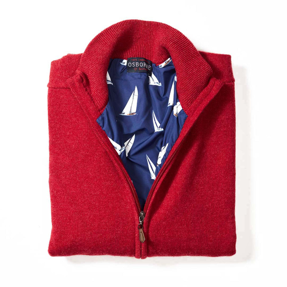 Lambswool windstopper zipped cardigan - Poppy Melange - Boat lining