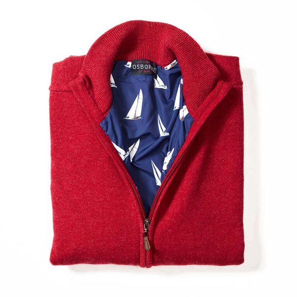 Lambswool windstopper zipped cardigan - Poppy Melange - Boat lining