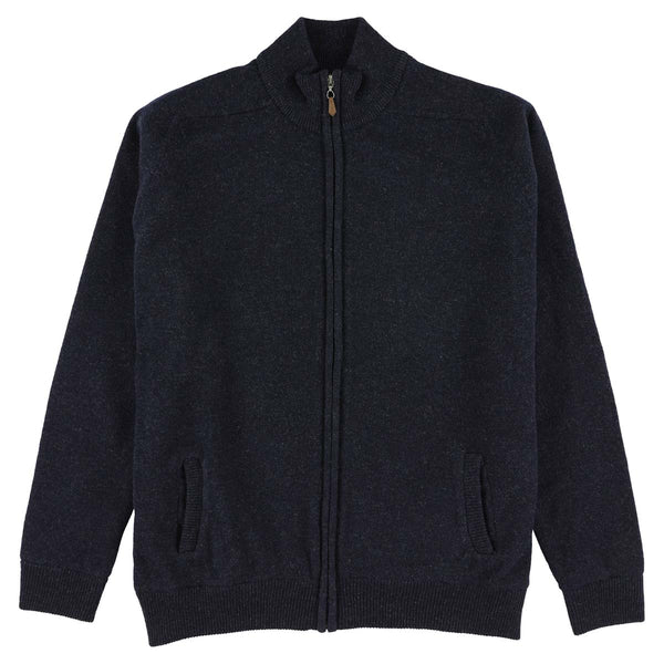 Lambswool windstopper zipped cardigan - Indigo Melange - Duck lining