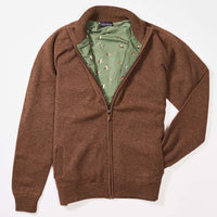 Lambswool windstopper zipped cardigan - Tobacco - Duck lining