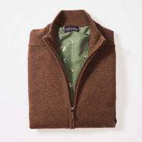 Lambswool windstopper zipped cardigan - Tobacco - Duck lining