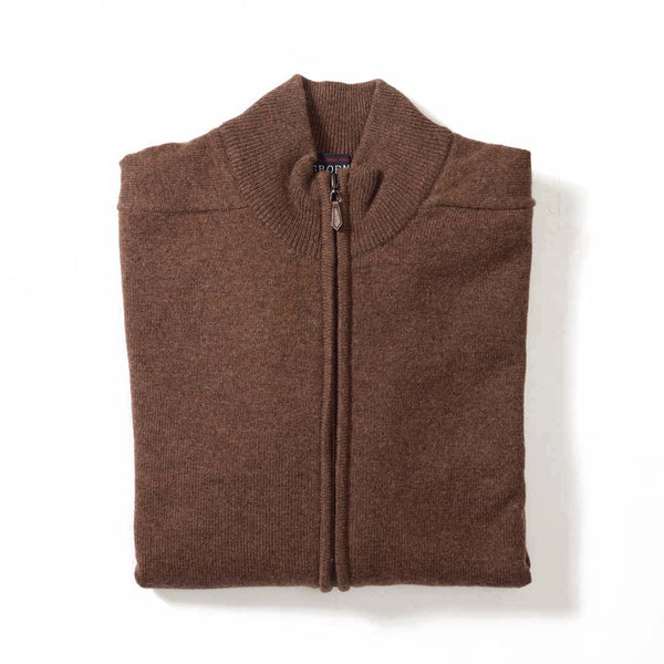 Lambswool windstopper zipped cardigan - Tobacco - Black lining