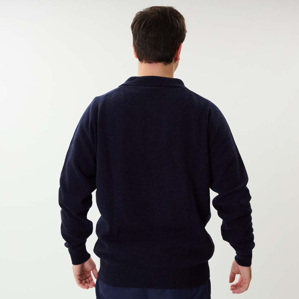 Lambswool polo sweater - Indigo Melange