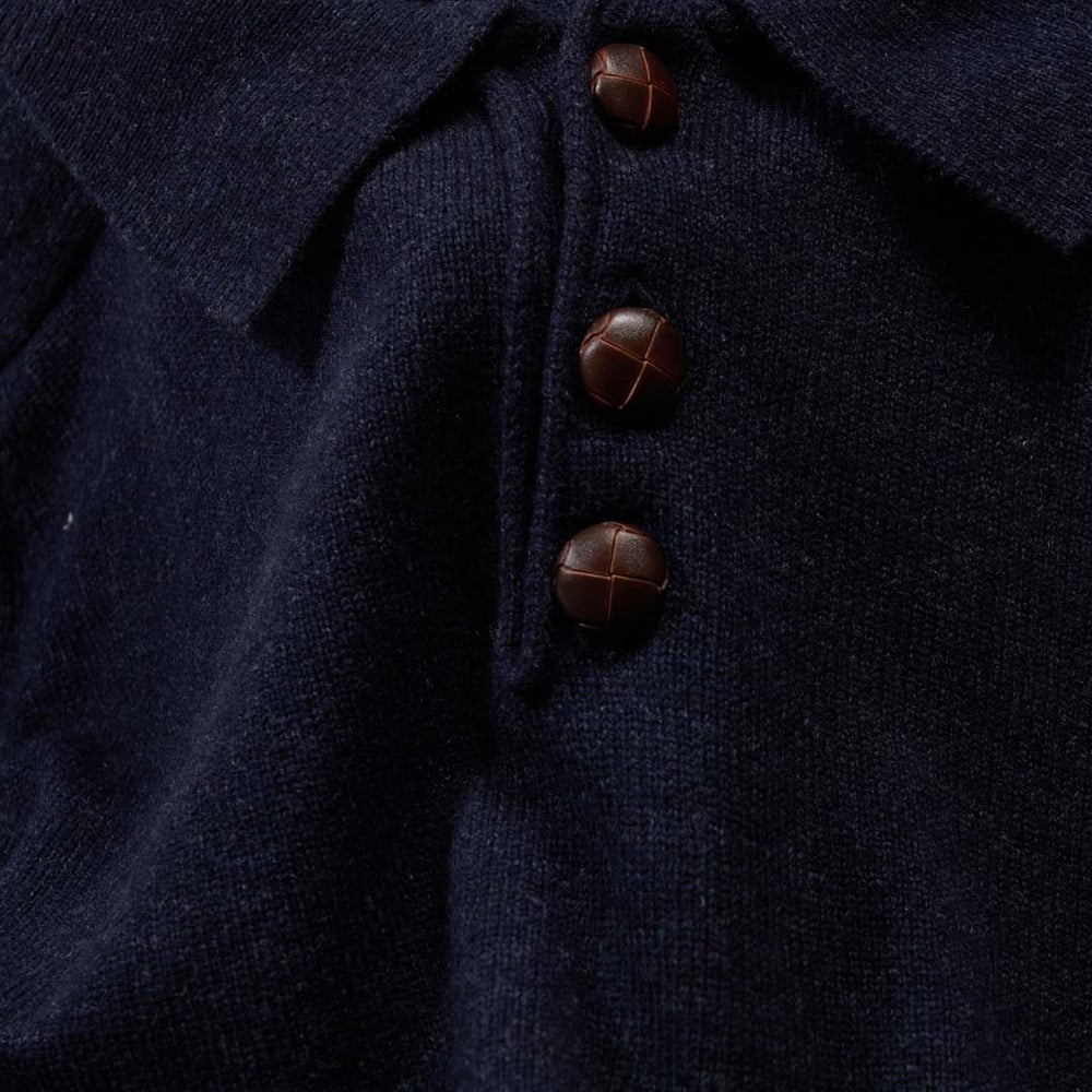 Lambswool polo sweater - Indigo Melange