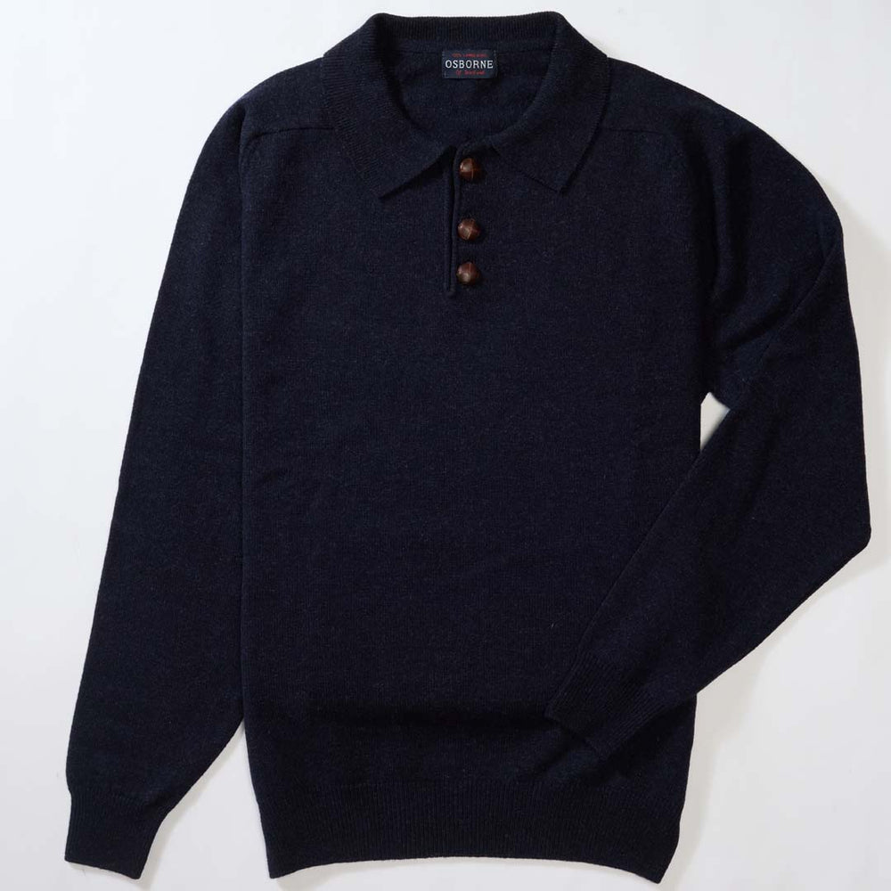 Lambswool polo sweater - Indigo Melange