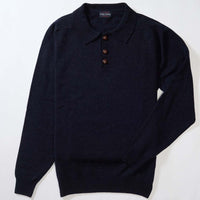 Lambswool polo sweater - Indigo Melange