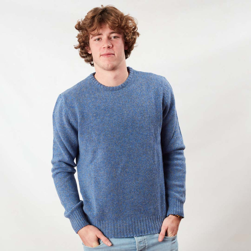 Lambswool molted crew neck - River/Grey Mix