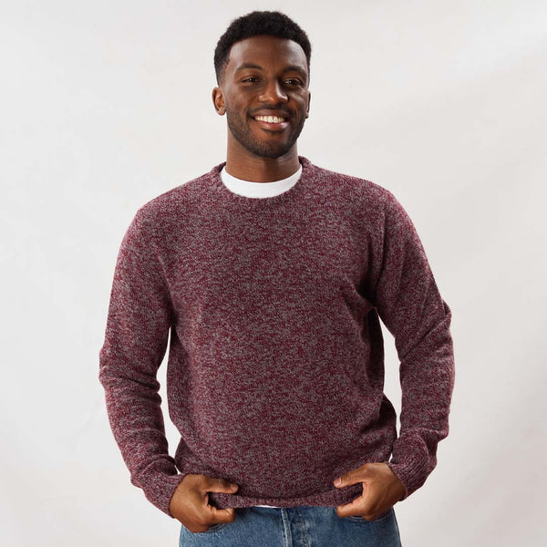 Lambswool molted crew neck - Bordeaux/Grey Mix