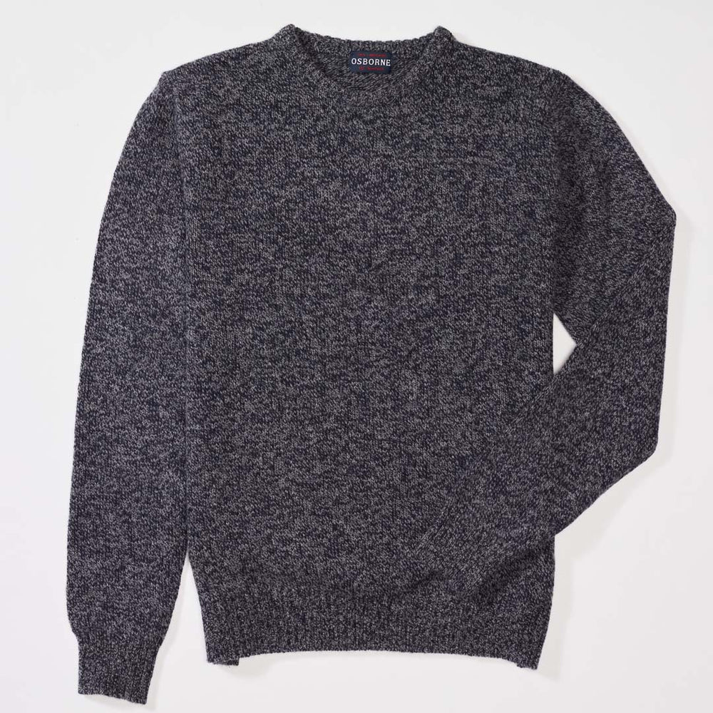 Lammwolle gemolkener Rundhalsausschnitt - Indigo Melange/Grey Mix