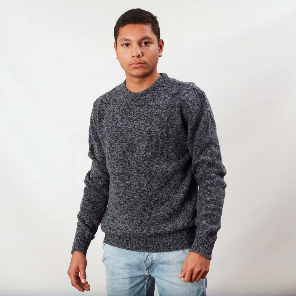 Lammwolle gemolkener Rundhalsausschnitt - Indigo Melange/Grey Mix