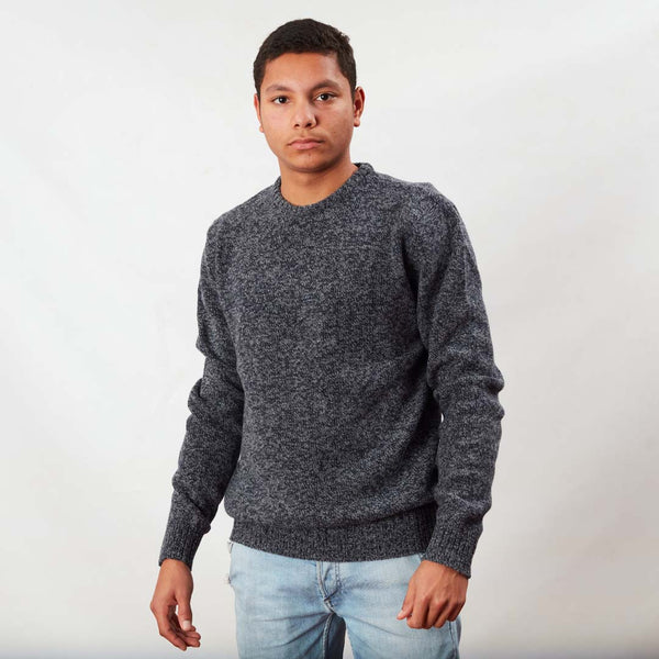 Lammwolle gemolkener Rundhalsausschnitt - Indigo Melange/Grey Mix