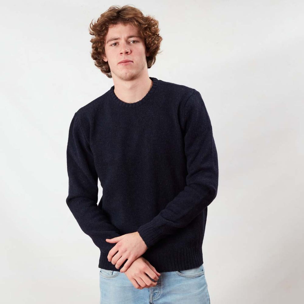 Lambswool molted crew neck - Indigo Melange