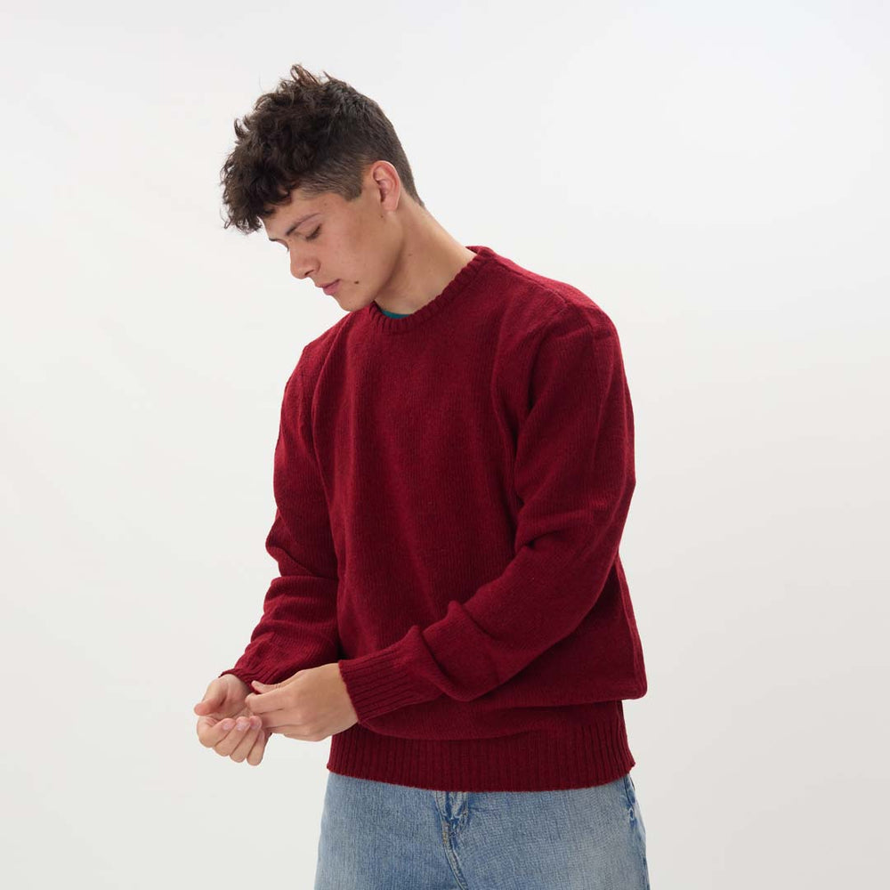 Lambswool molted crew neck - Pomegranate
