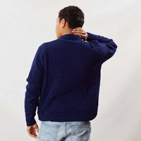 Lambswool small cable crew neck - Dark Cobalt