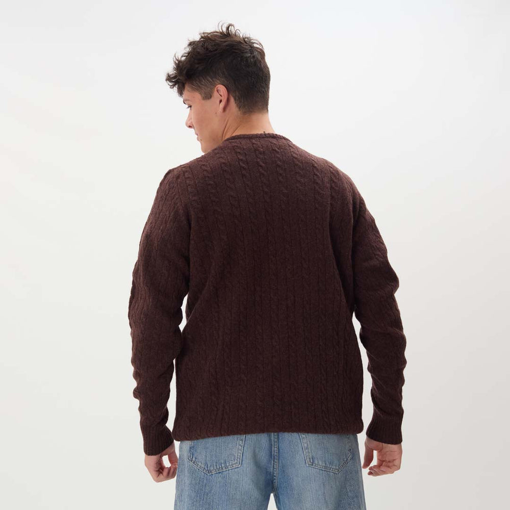 Lambswool small cable crew neck - Hickory
