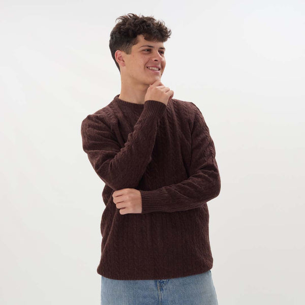 Lambswool small cable crew neck - Hickory
