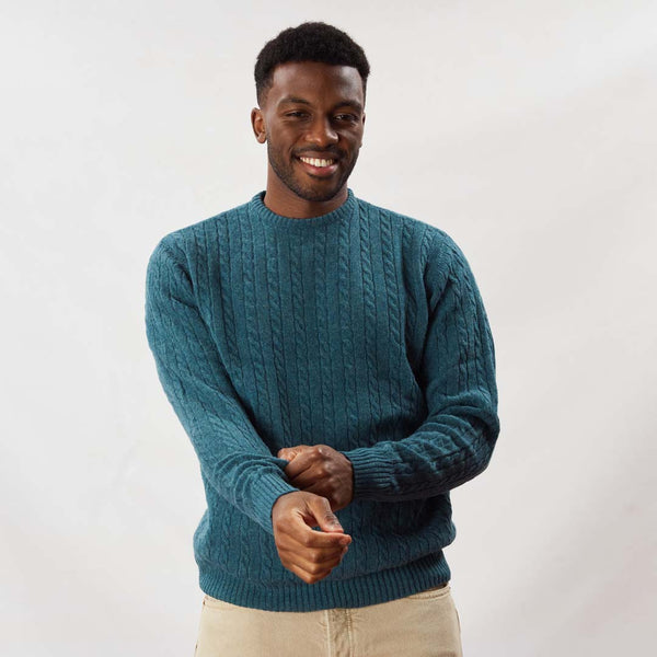 Lambswool small cable crew neck - Hunter