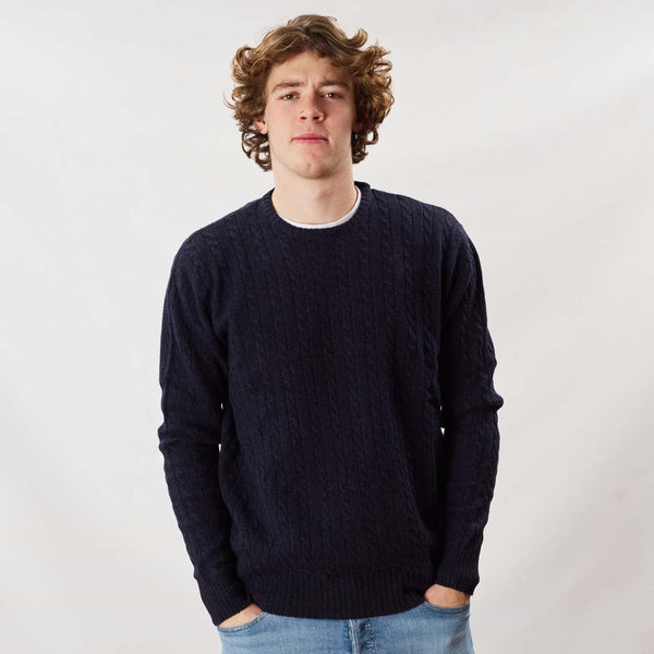 Lambswool small cable crew neck - Indigo Melange