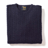 Lambswool small cable crew neck - Indigo Melange