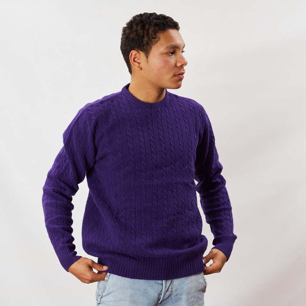 Lammwolle Rundhalsausschnitt mit kleinem Zopfmuster  - Jacaranda