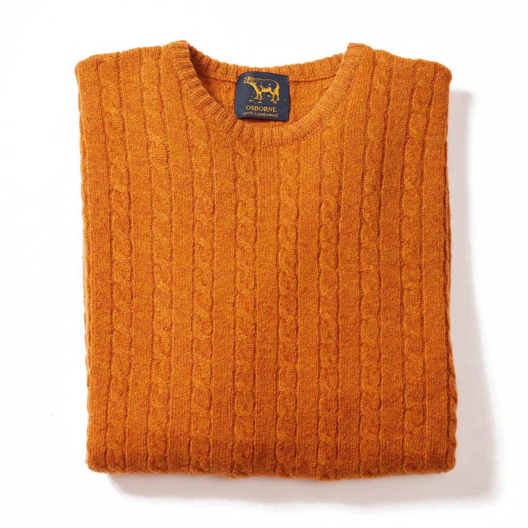 【新品】OSBORNE CREW KNIT Orange Mサイズ Lambswool men small cable crew neck – Osborne Knitwear