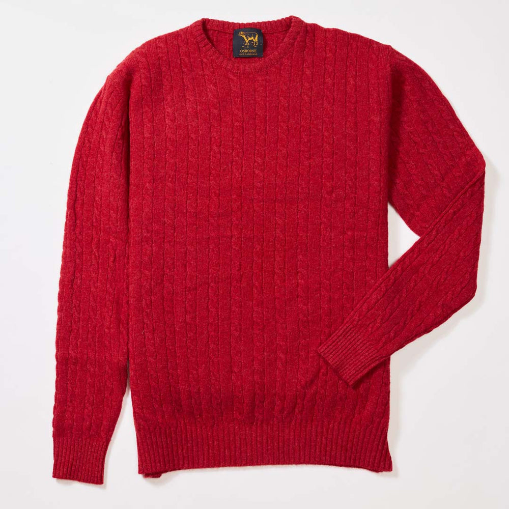 Lambswool small cable crew neck - Poppy Melange