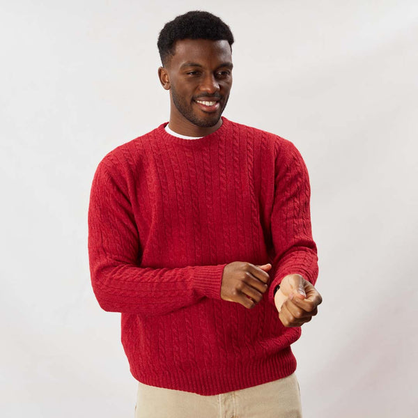 Lambswool small cable crew neck - Poppy Melange