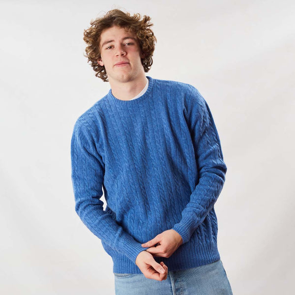 Lambswool small cable crew neck - River
