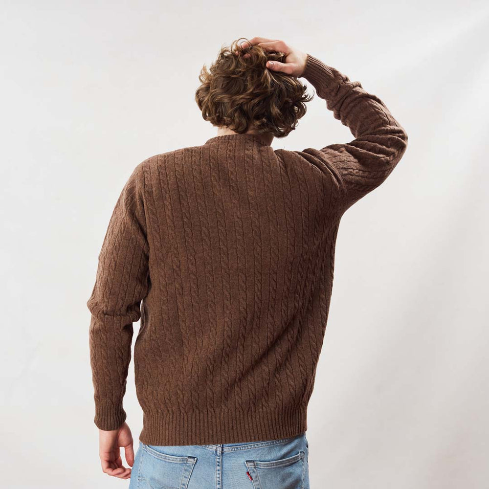 Lambswool small cable crew neck - Tobacco