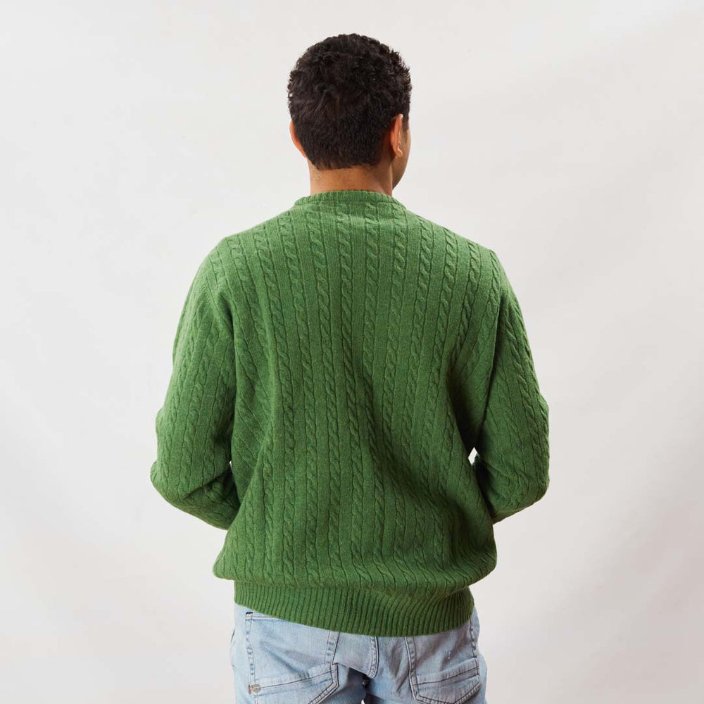 Lambswool small cable crew neck - Watercress