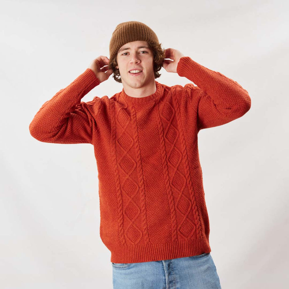 Lambswool large cable crew neck - Ember