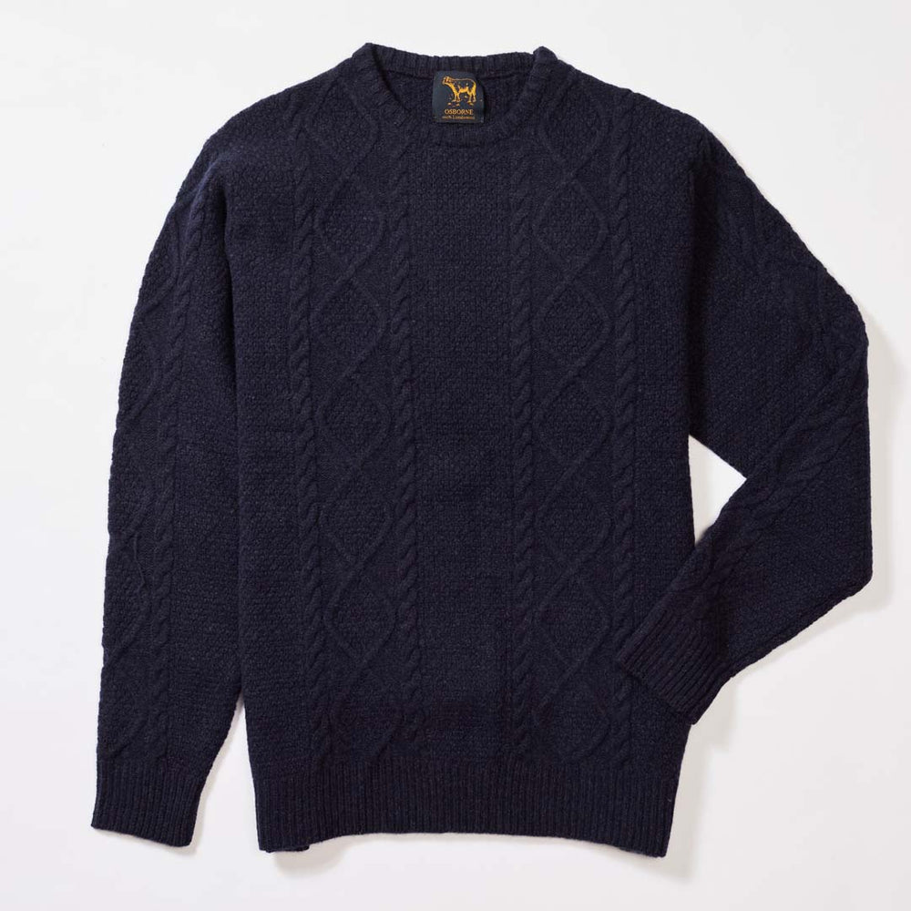 Lambswool large cable crew neck - Indigo Melange