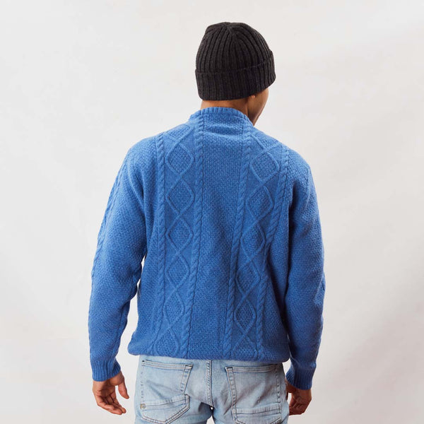Lambswool large cable crew neck - River