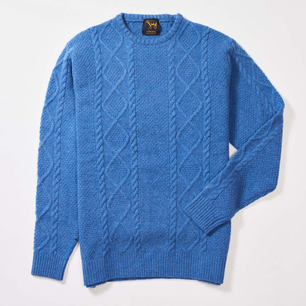 Lambswool large cable crew neck - River